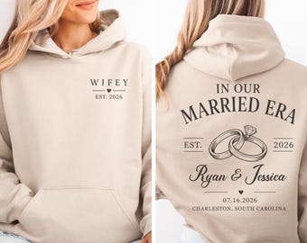Custom Wifey Hoodie, Engagement Gift For Bride, Personalize Wifey Hubby Shirt, Bridal Party Shirt, Honeymoon Shirt,New Wife Wedding Gift