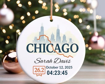 Personalized Chicago Runner Ornament, Custom Chicago Marathon Finisher, Ornament Gift For Marathon Runner, Chicago Finisher Gifts