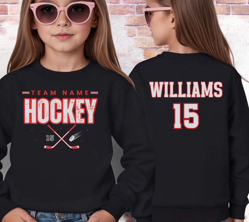 Custom Hockey Team Sweatshirt, Personalized Ice Hockey Hoodie, Hockey Gift, hockey Dad Sweater, Hockey Dad Gift, Gift for Hockey lover image 3