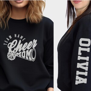 Custom Cheer Mom Team Sweatshirt With Name on Sleeve, Personalized cheer Mom Team Hoodie, Cheer Competition Tees, Custom Cheer Mom Gift