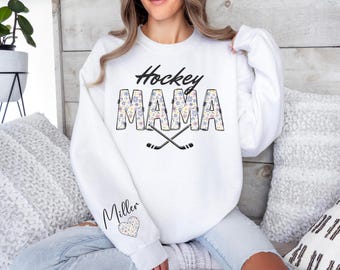 Custom Hockey Mom Sweatshirt, Name on Sleeve sweatshirt, Personalized Hockey Hoodie For Mom, Fall Hockey outfit, Gift For Hockey Lovers