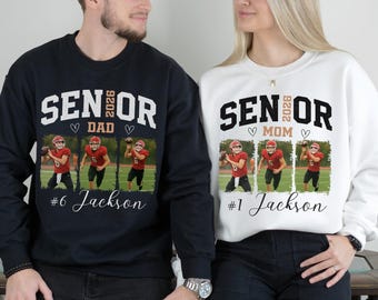 Custom 2026 Senior Football Mom Sweatshirt, Custom Football Player Photos Shirt, Football Mama Shirt with Name & Jersey Number, Senior Gifts