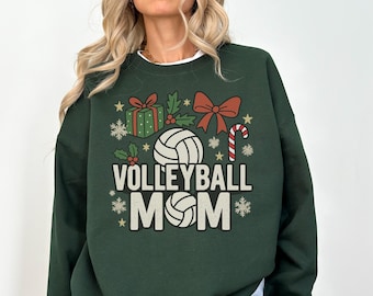 Volleyball Mom  Sweatshirt, Christmas Volleyball Sweatshirt, Holiday Volleyball Shirt, Xmas Volleyball Gifts, Cozy Sports Mom Crewneck