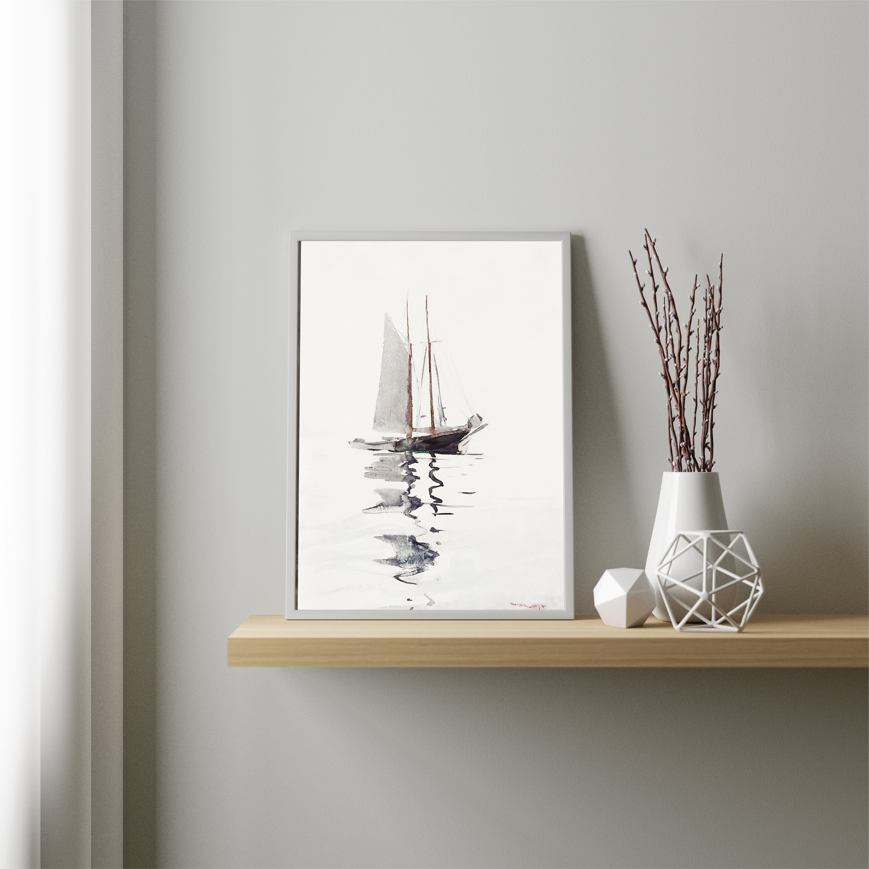 Printable Vintage Sailboat Painting, Sailboat Vintage Watercolor Art ...