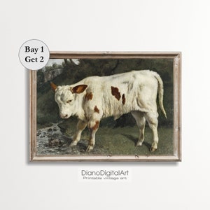 Vintage  Calf  Painting, Rustic Farmhouse Wall Art, Cattle Art Cow Painting, Printable Digital Download
