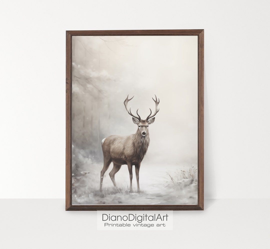Snowy Winter Forest Wall Art Deer Painting ,farmhouse Christmas Wall ...