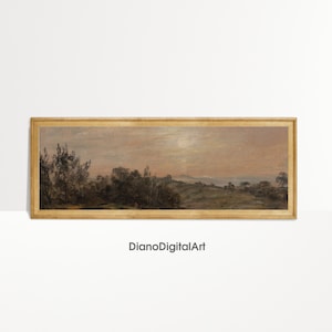 Long Landscape Oil Painting, Panoramic Art Print, Above Bed Decor, Instant Download, Printable Wall Art