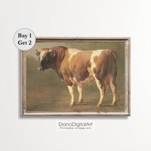 Bull Painting, Bull Portrait, Vintage Cow Oil Painting, Farm Animal, Printable Digital Download