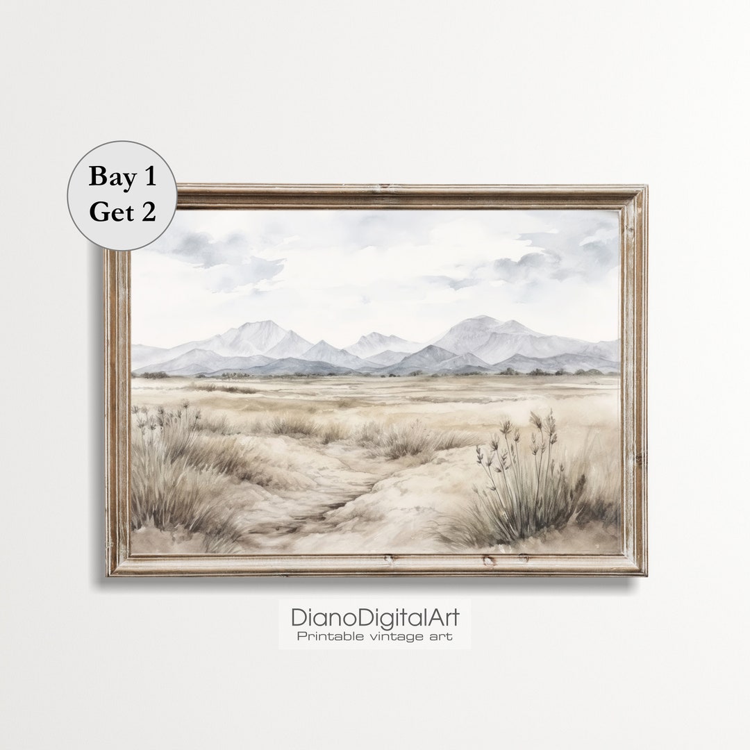 Desert Landscape Print, Printable Wall Art, Fall Grass Field Vintage ...