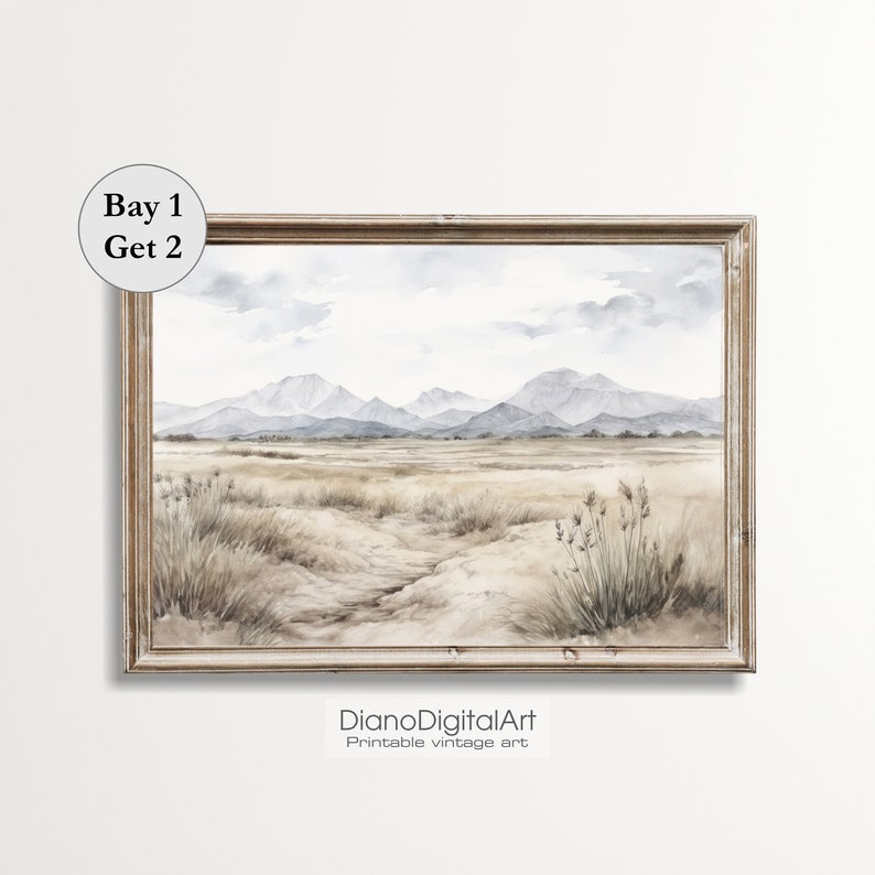 Desert Landscape Print, Printable Wall Art, Fall Grass Field Vintage ...