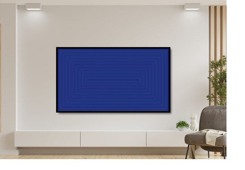 Samsung Frame TV Art, Minimalist Indigo Stripes, Abstract Art, Samsung
