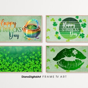 Samsung Frame TV Art Dzień Świętego Patryka, Zestaw czterech, Zielone koniczyny, Natychmiastowe pobieranie, Spring Frame TV Art, Samsung Art TV, Pobieranie cyfrowe
