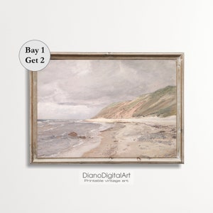 Vintage Seaside Landscape Painting, Vintage Seascape Art, Printable  Coastal Vintage Wall Art, Muted Colors Decor, Digital Download
