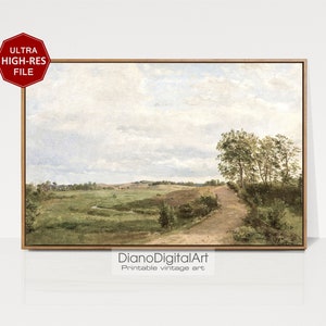 Vintage Landscape Print  Farmhouse Country Road Painting  Digital Printable Wall Art