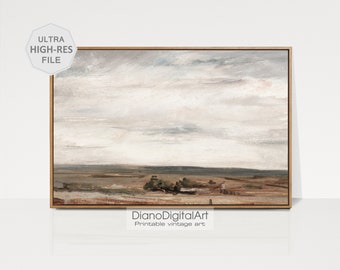 Country Landscape Painting,  Muted Green Tonal Art Print, Printable Wall Art, Digital Download
