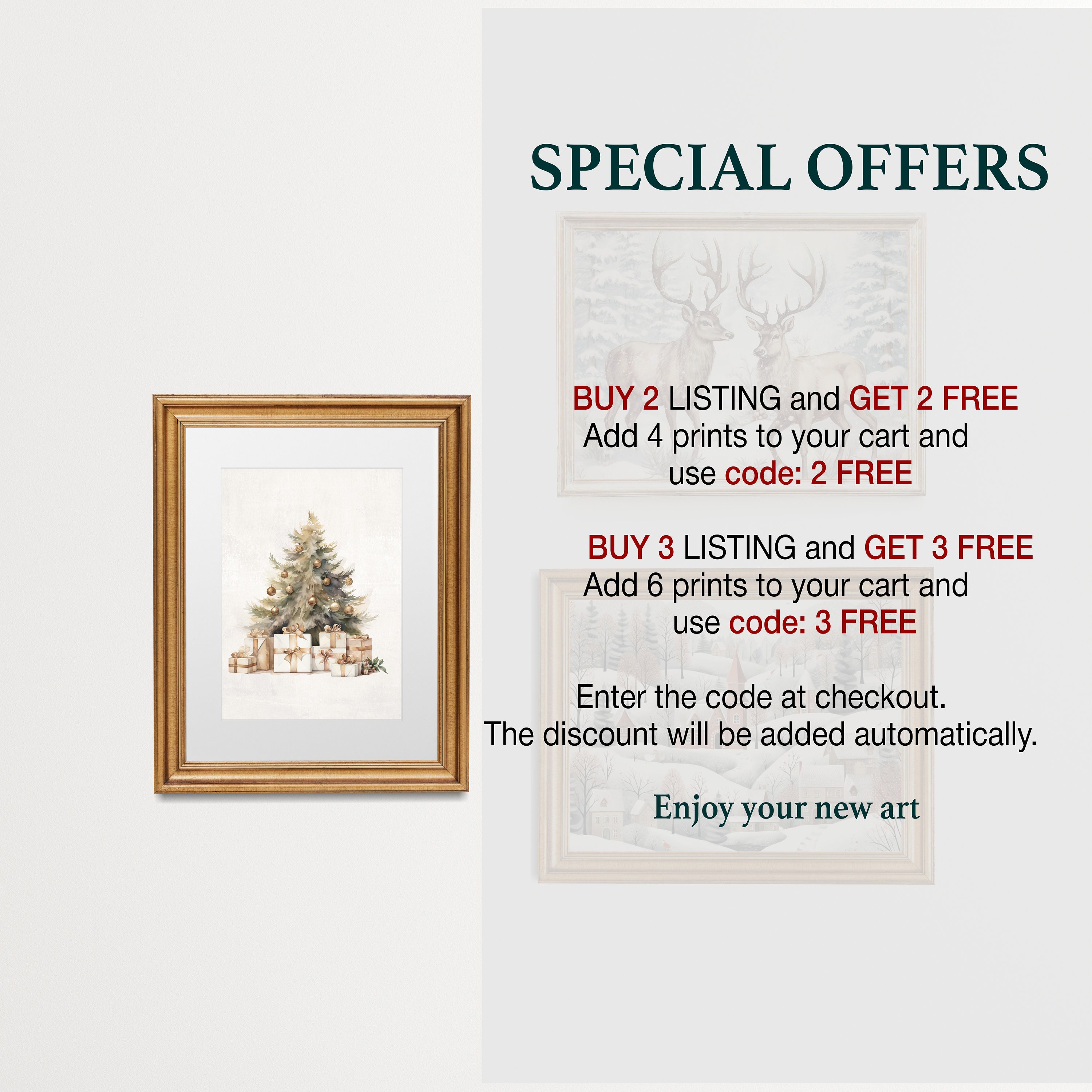 Christmas Wall Art Gallery Set of Ten, Printable Download Xmas Rustic