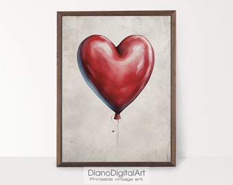 Valentines Day Red Pink Heart Print,  Valentines Day Home Decor, Romantic Red Heart Painting, Heart Poster Sign, Digital Download