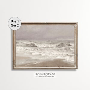 Vintage Seaside Landscape Painting, Vintage Seascape Art, Printable  Coastal Vintage Wall Art, Muted Colors Decor, Digital Download