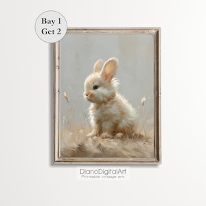 Cute little Easter Bunny Printable Nursery Decor, Vintage Cottage Easter Decor, Digital Printable Kids Room