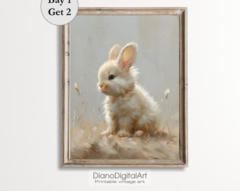 Cute little Easter Bunny Printable Nursery Decor, Vintage Cottage Easter Decor, Digital Printable Kids Room