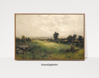 Pintura de paisagem rústica temperamental para impressão, impressão de paisagem vintage, download digital
