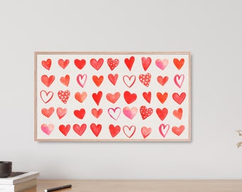 Samsung Frame TV Art , Valentines Day,  Red Watercolor Heart Love,  Digital Art For Tv, Instant Download, Samsung Art TV
