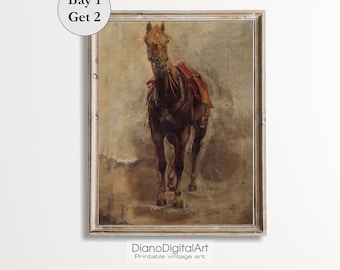 Vintage Horse Painting , Equestrian Print , Farmhouse Wall Art ,  Vintage Horse Art Print , Printable Art , Digital Download