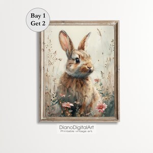Easter Bunny Printable Nursery Decor, Vintage Cottage Easter Decor, Digital Printable Kids Room