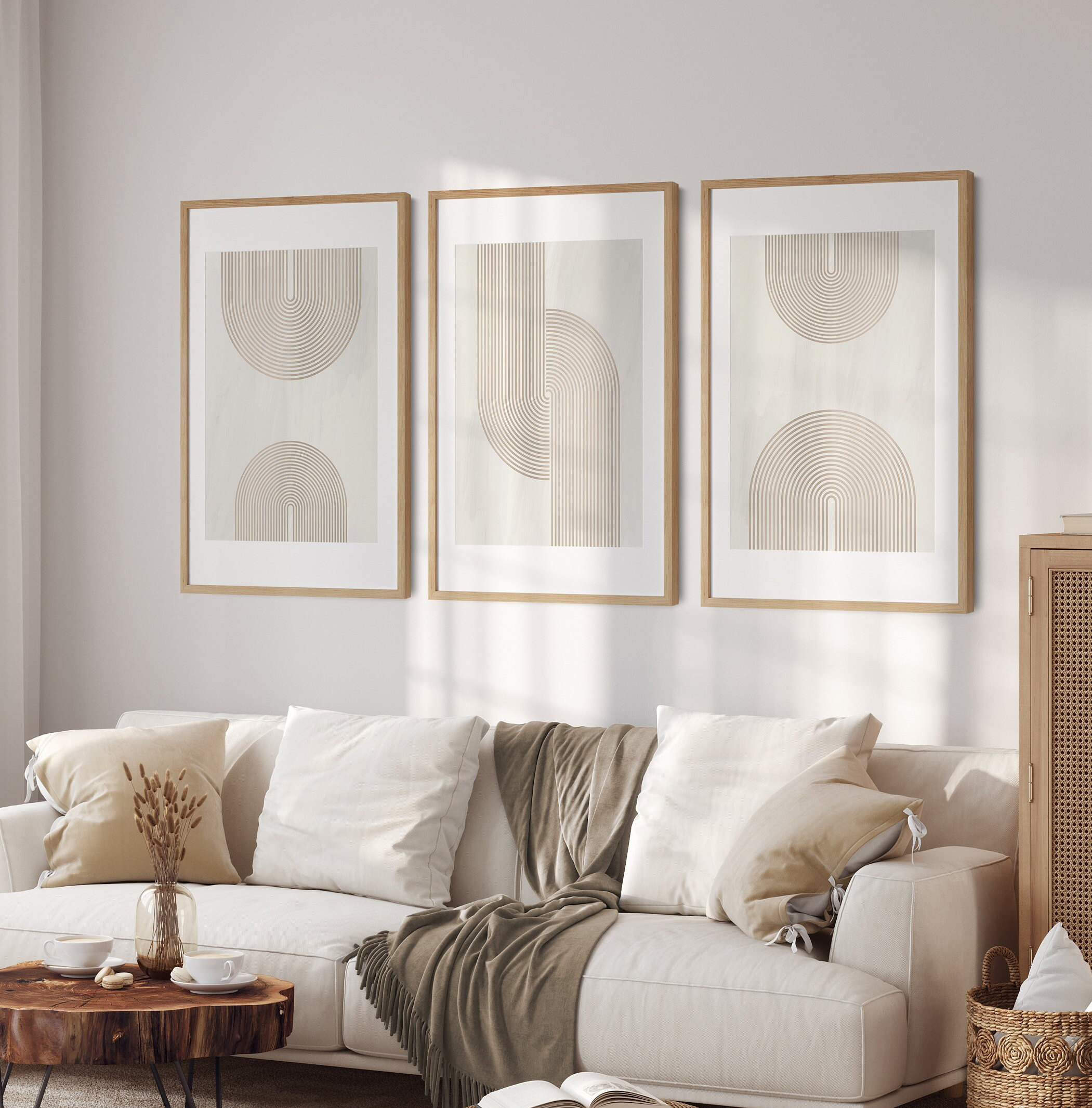 Abstrakte Wand Kunst Neutrale Töne, Mid Century Moderne Wand Kunst 3er