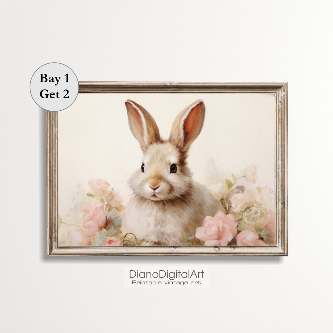 Easter Bunny Printable Nursery Decor, Vintage Cottage Easter Decor ...