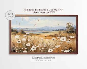 Samsung Rahmen TV Kunst Frühling Wildblumen Feld Landschaft Warmer Ton Rahmen TV Kunst Landschaft Land Malerei Bauernhaus Dekor Digitaler Download