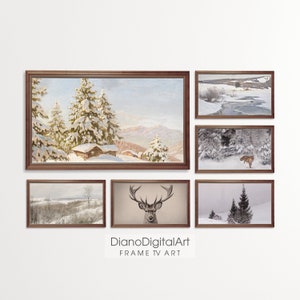 Winter and Christmas Digital Prints for Samsung Frame TV Set of 6, Snowy Winter landscape, Frame TV Art , Digital Download