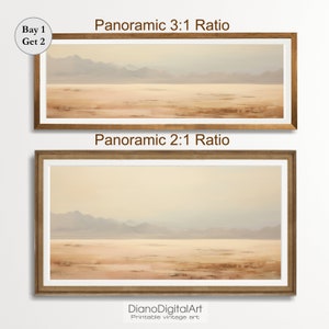 Vintage Abstract Panoramic Landscape Painting, Printable Neutral Minimalist Wall Art Muted Landscape Print Long art  Downloadable Printable