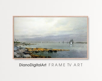 Samsung Frame TV Art  Coastal Seascape | Vintage Painting | Muted Colors | Art DIGITAL Download   for  Samsung Frame TV
