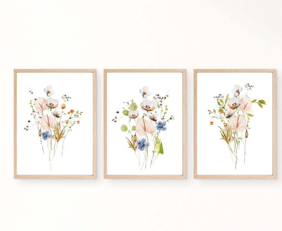 Watercolor Wildflower Art Set of 3 Meadow Flowers Floral Printable Art ...