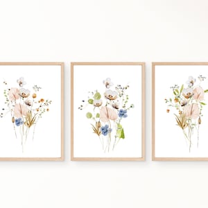 Watercolor Wildflower Art Set of 3 Meadow Flowers Floral Printable Art  Wild Flowers Art Floral Modern Home Decor Art