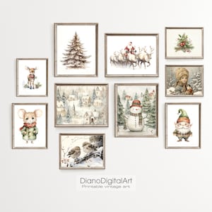 Printable Christmas Wall Art Gallery set  of Ten , Printable Download Xmas Rustic set Wall Decor, Winter Gallery Wall , Christmas Gift Idea