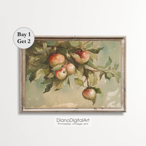 Vintage Apple Tree Painting, Printable  Vintage Nature Painting,  Farmhouse Kitchen Art Print, Digital Download