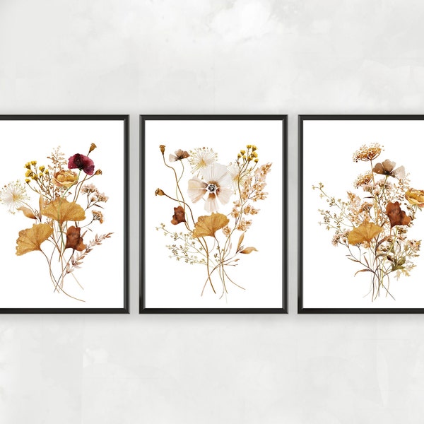 Aquarelle Botanical Print Set de 3, Galerie Wall art, Floral Printable Art, Wild Flowers Art, Gift For Her, Modern Home Decor Art