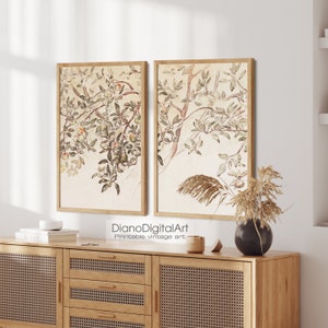 Set of 2 Printable  Vintage Painting, Vintage Apple Tree Branch Drawing, Rustic Farmhouse Decor, Digital Download