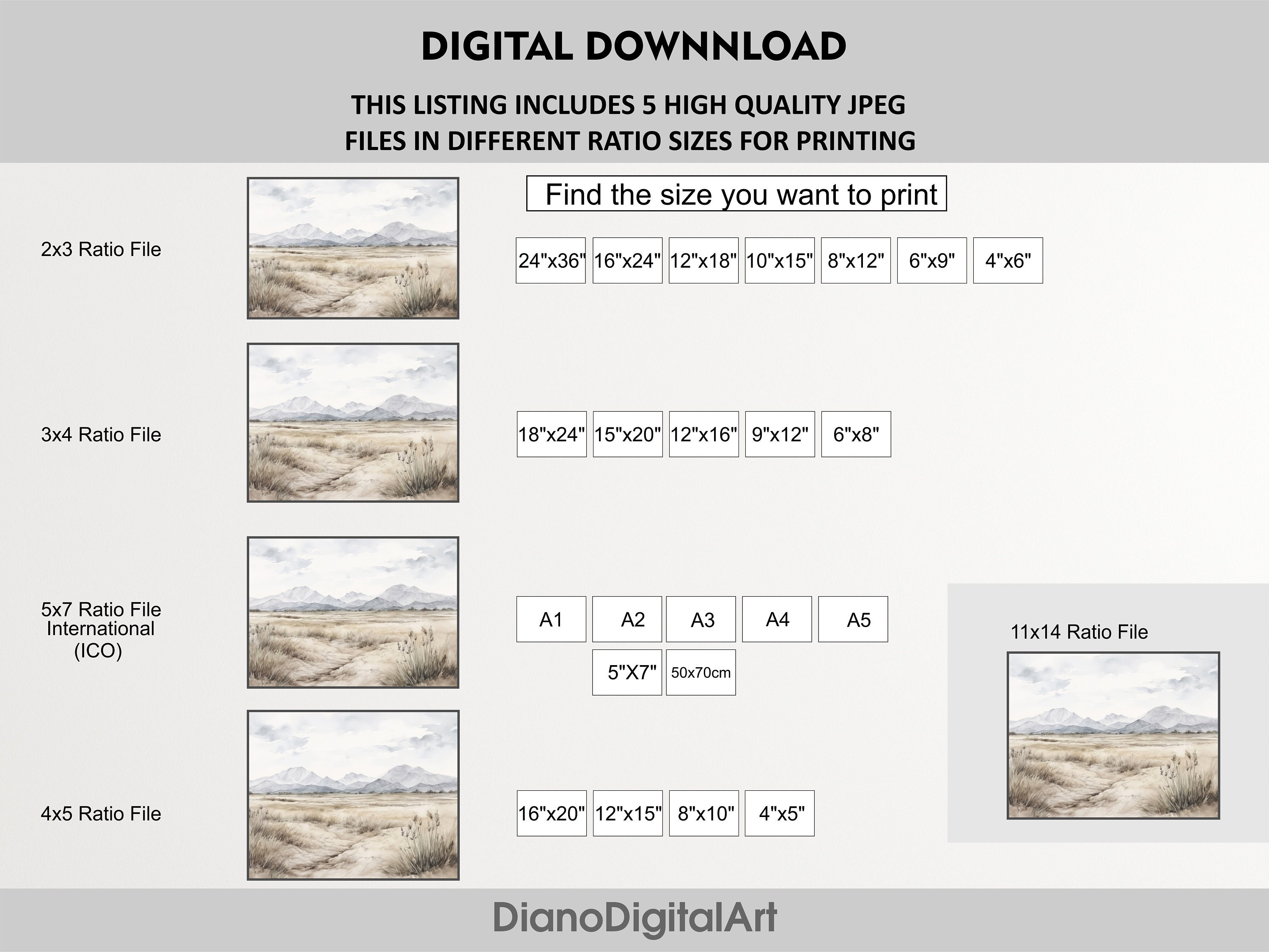 Desert Landscape Print, Printable Wall Art, Fall Grass Field Vintage ...
