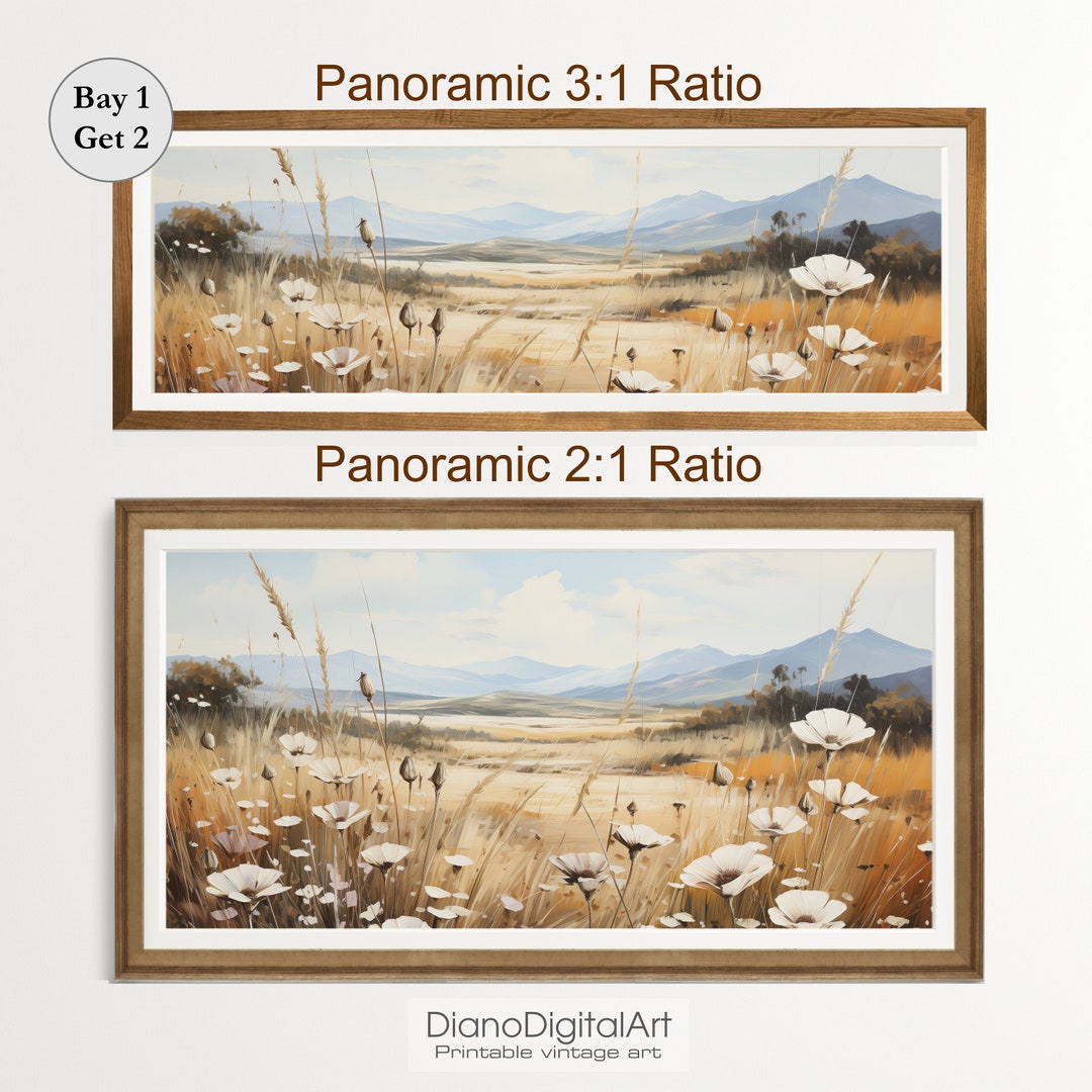 Long Landscape Painting, Wildflower Field Print,printable Panoramic