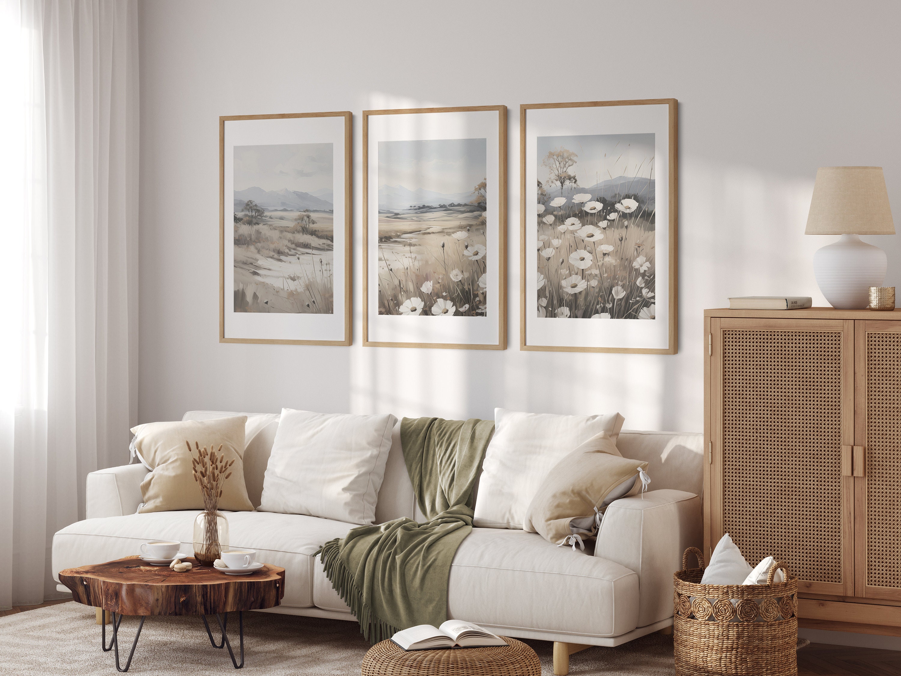 Printable Landscape Painting Set of 3, Spring Field Landscape With ...