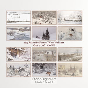 Samsung frame TV art set of 12 vintage landscape paintings, Winter frame Tv art, Winter art for frame TV art, Digital download for frame TV