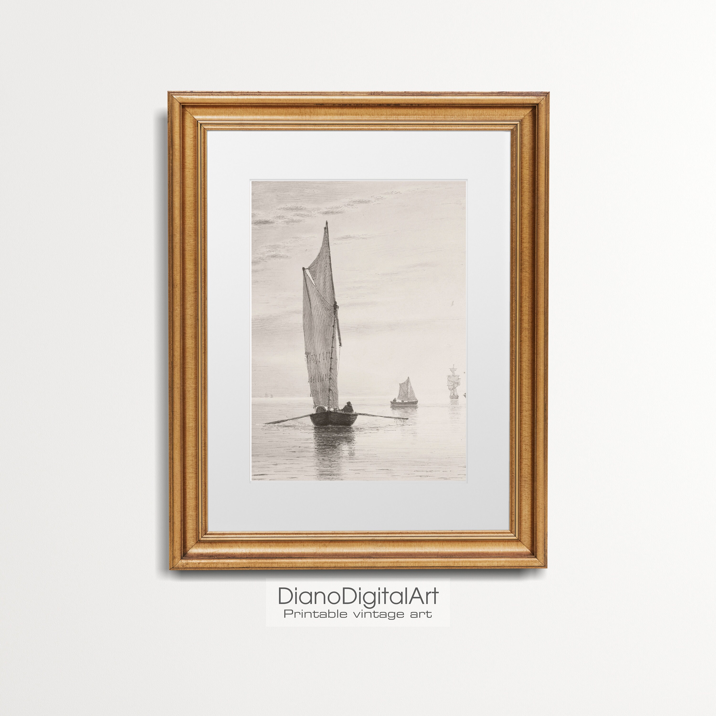 Printable Vintage Sailboat Painting, Sailboat Vintage Watercolor Art ...