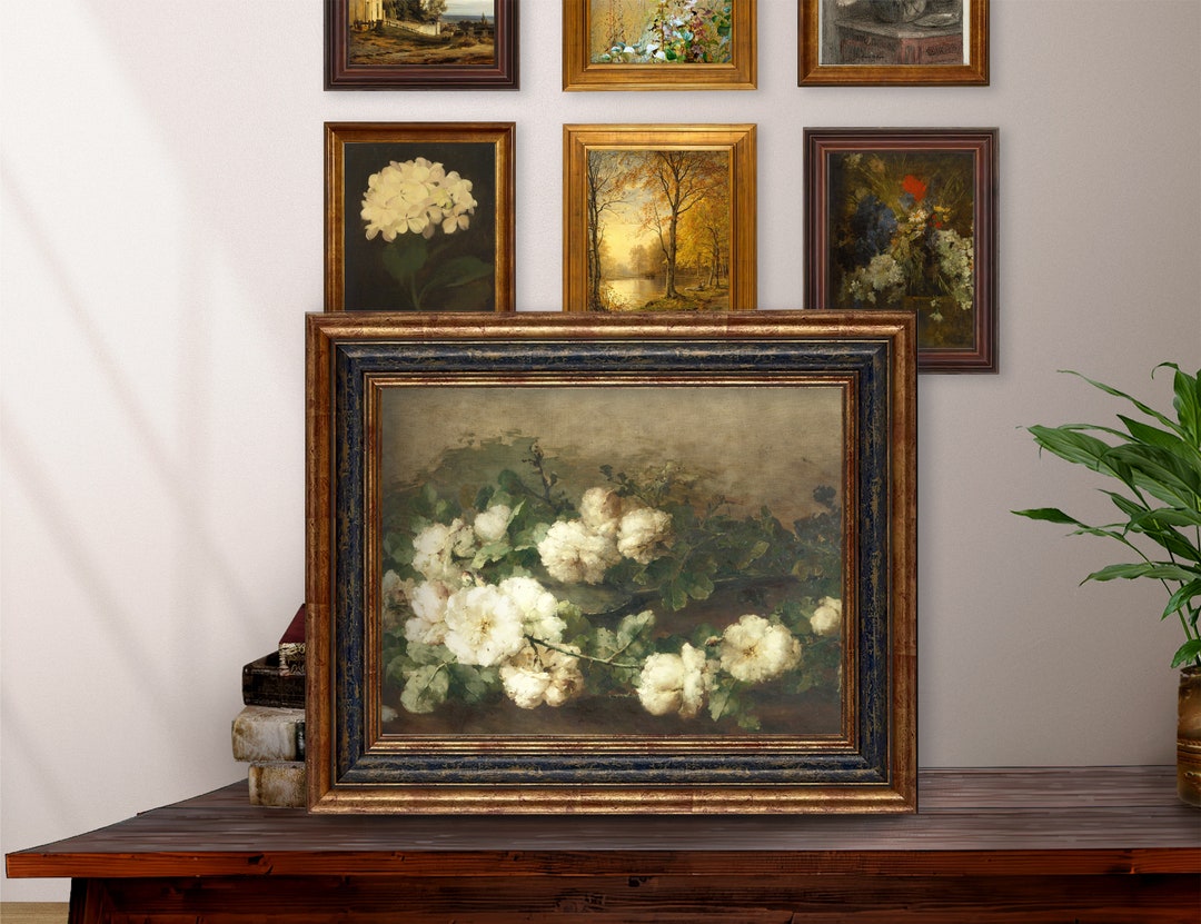 White Rose Painting | Moody Vintage Flower | Dark Floral Still Life Oil ...