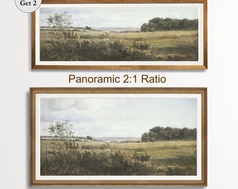 Printable Long Landscape Art, Country Oil Painting, Above Bed Decor, Rustic Farmhouse Decor, Digital Download