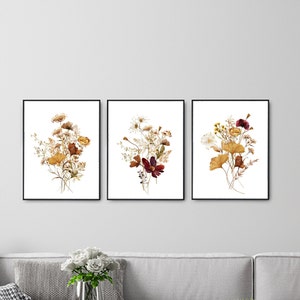 Aquarell Wildblumen Druck 3er Set. Florale Kunst. Bauernhaus Kunstdrucke. Aquarell Wildblumen Drucke
