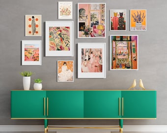 Eclectic Gallery  Set of Ten Gallery Prints in Colorful Tones for Digital Download,  Trendy Dorm Room Decor,  Printable Wall Art