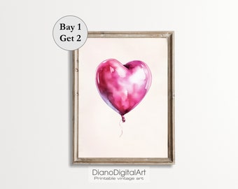 Valentines Day Home Decor, Valentine Printable Art, Valentine Wall Art,  Romantic Pink Heart Painting, Digital Download